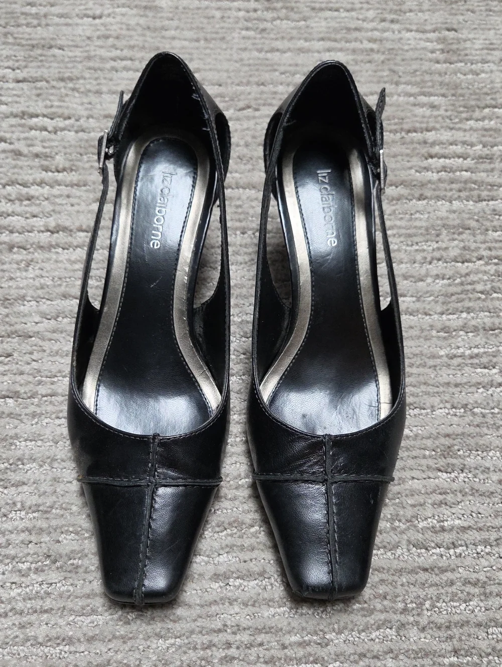 Liz Claiborne Black Leather Slingback Pumps with Square Toe